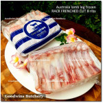Lamb RACK FRENCHED CUT frozen Australia WHITE STRIPE whole cut 8 ribs +/- 1kg (price/kg)